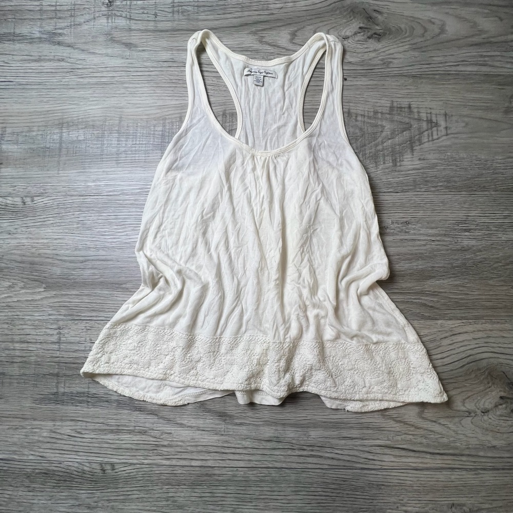 American Eagle Tank Top Womens XS White Racerback Crochet Lace Trim Boho U81